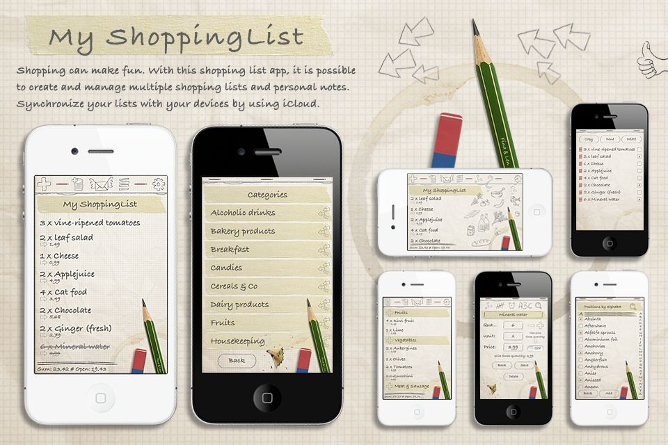 Making a shopping list. Einkaufszettel. Einkaufsliste. Shopping list Design. Wedding shopping list.