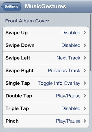 MusicGestures tweak fra Cydia til styring af iOS Music-appen