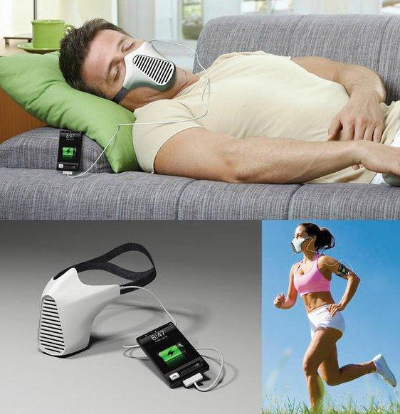 AIRE masca care iti incarca iPhone-ul folosind aerul respirat de tine