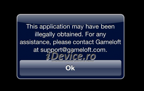 Obraz ostrzegawczy dotyczący oszustwa w Gameloft
