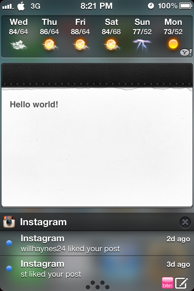 NoteMe pour Notifications Center, un widget iOS 5