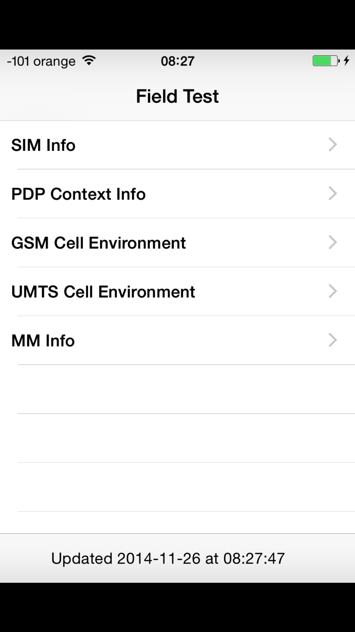 GSM-signalstyrka i iOS 8