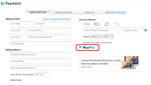 Apple Store PayPal payments