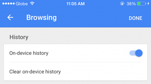 Google Search history deletion