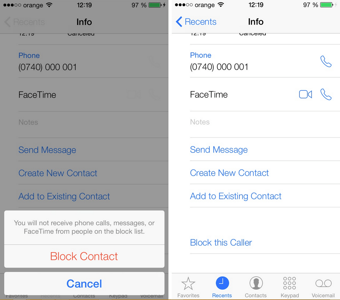 Verrouillage du numéro de téléphone du contact iPhone