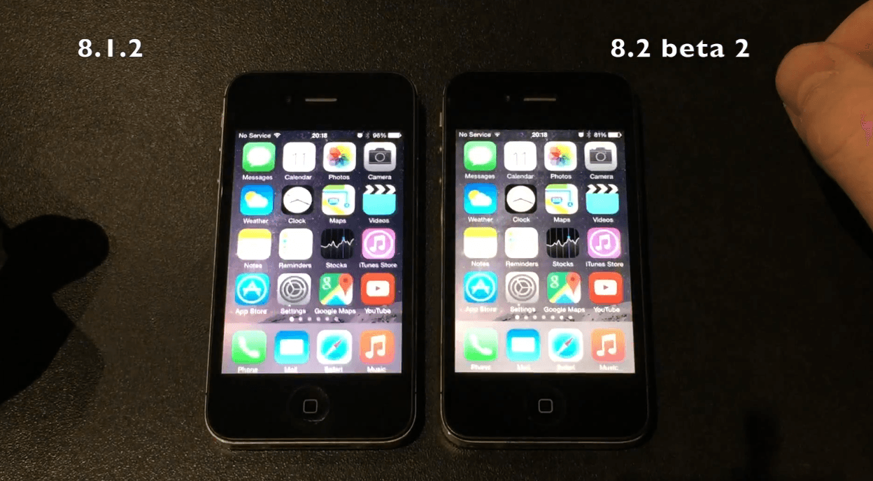 iOS 8.1.2 vs iOS 8.2 beta 2 on iPhone 4S