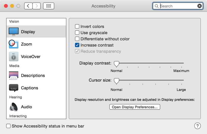 OS X Yosemite verhoogde het contrast