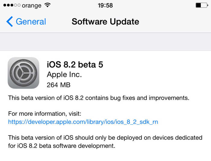 iOS 8.2 beta 5-uppdatering