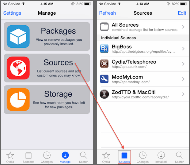 Cydia Soruces-menu