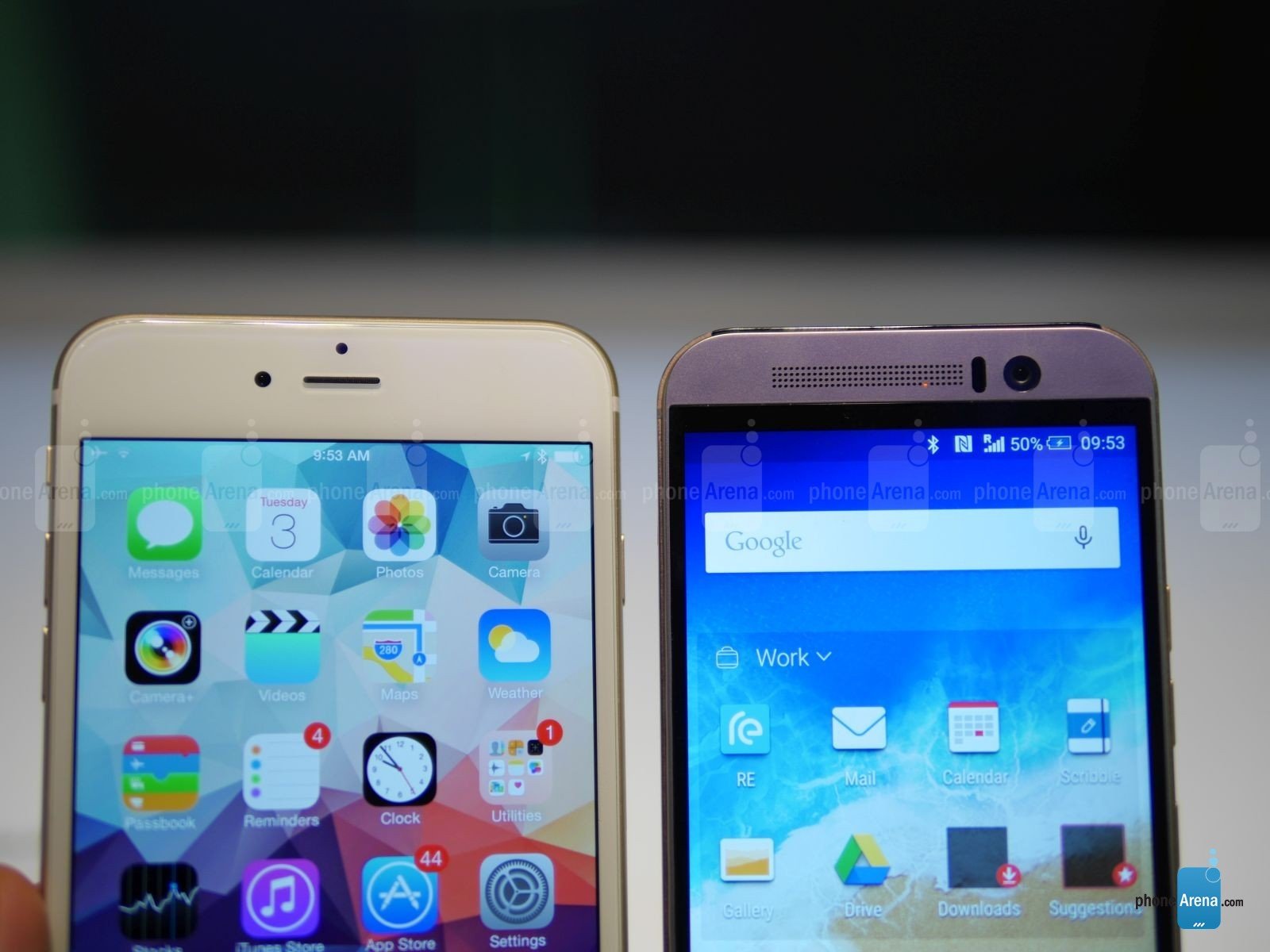 HTC ONE M9 vs iPhone 6 Plus comparatie design 3