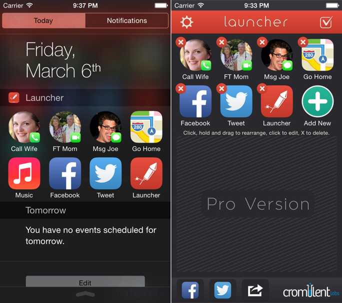 Launcher med Notification Center Widget första sidan