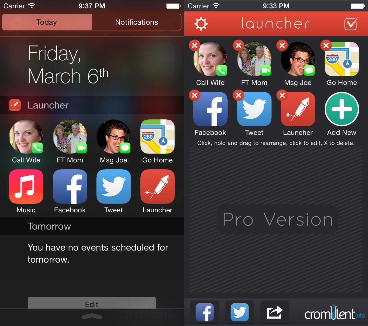 Launcher met Berichtencentrumwidget