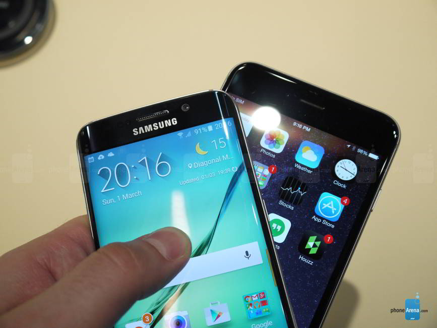 Samsung Galaxy S6 Edge vs iPhone 6 Plus comparatie design featured