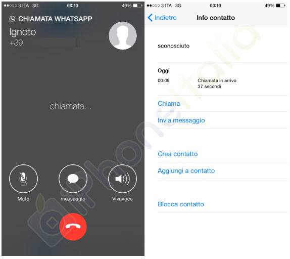 WhatsApp Messenger appelle l'interface VoIP