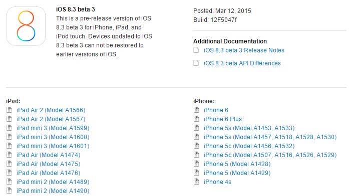 iOS 8.3 beta 3 -uutisia