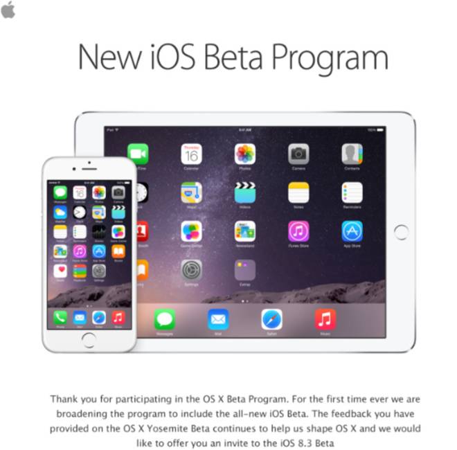 Inbjudan till offentligt deltagande i iOS 8.3 beta 3