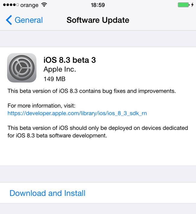 iOS beta 8.3 3