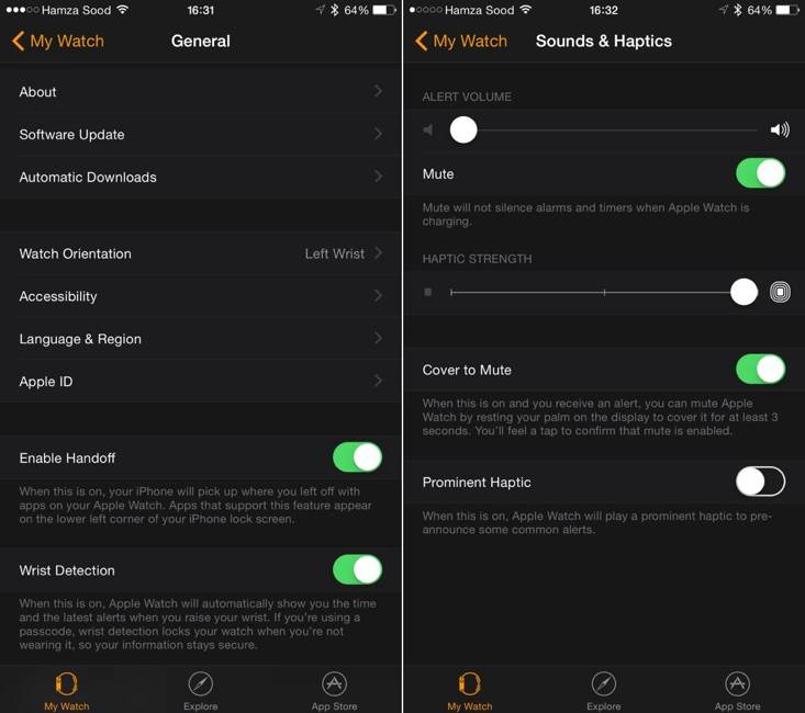 Watch iPhone iOS 8.2 application settings 1