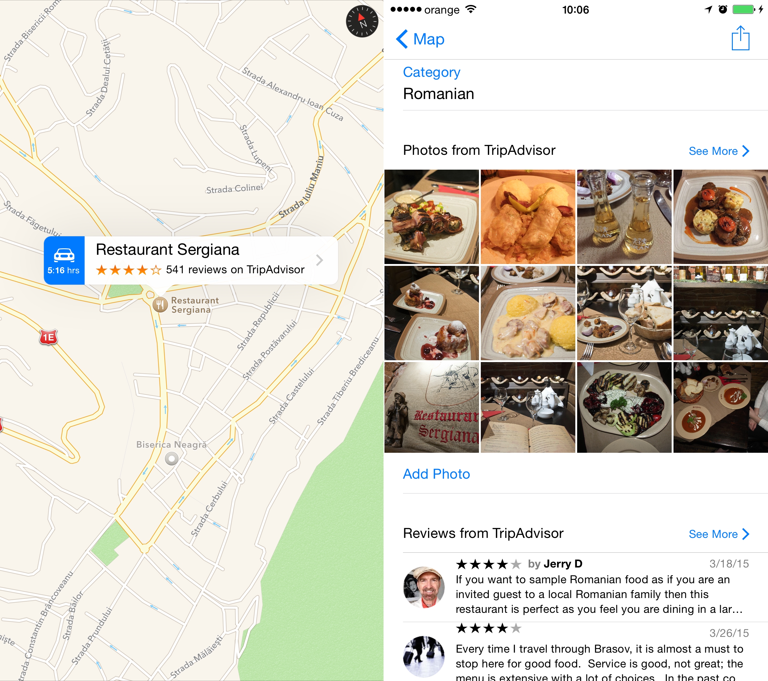 Apple Maps Roumanie cartes mises à jour revues des restaurants