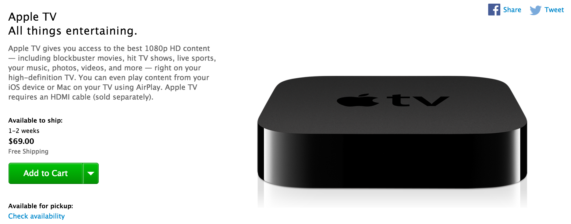 Apple TV myöhästynyt toimitus