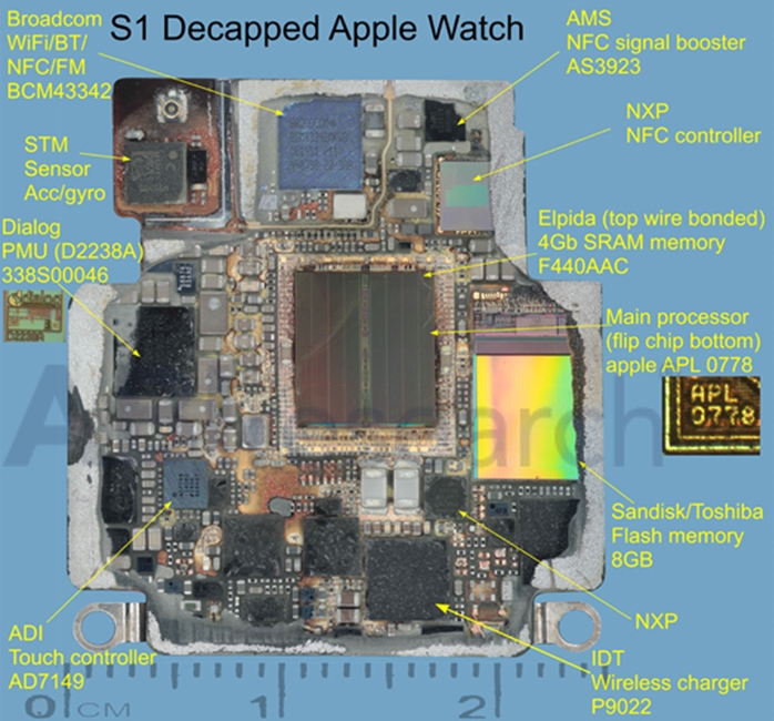 Composants de la puce Apple Watch S1