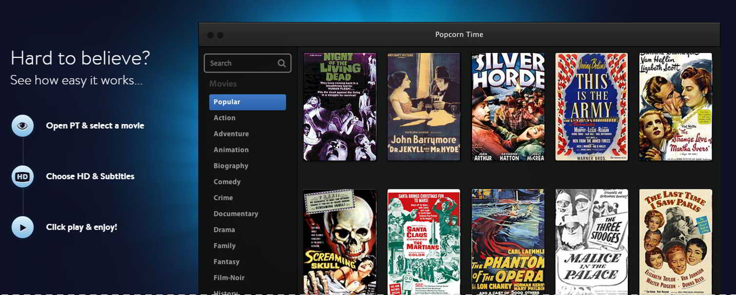 Popcorn Time katso elokuvia ja TV-sarjoja ilmaiseksi iPhonella ja iPadilla