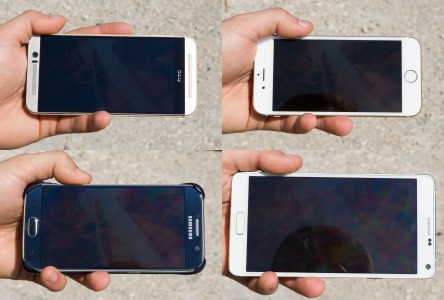 Test d'écran d'affichage d'image extérieur iPhone 6 vs Galaxy S6 vs One M9 vs Galaxy Note 6 1