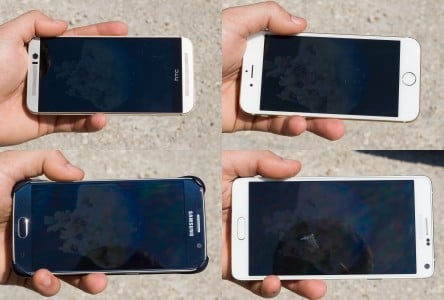 test dello schermo di visualizzazione delle immagini all'aperto iPhone 6 vs Galaxy S6 vs One M9 vs Galaxy Note 6 2