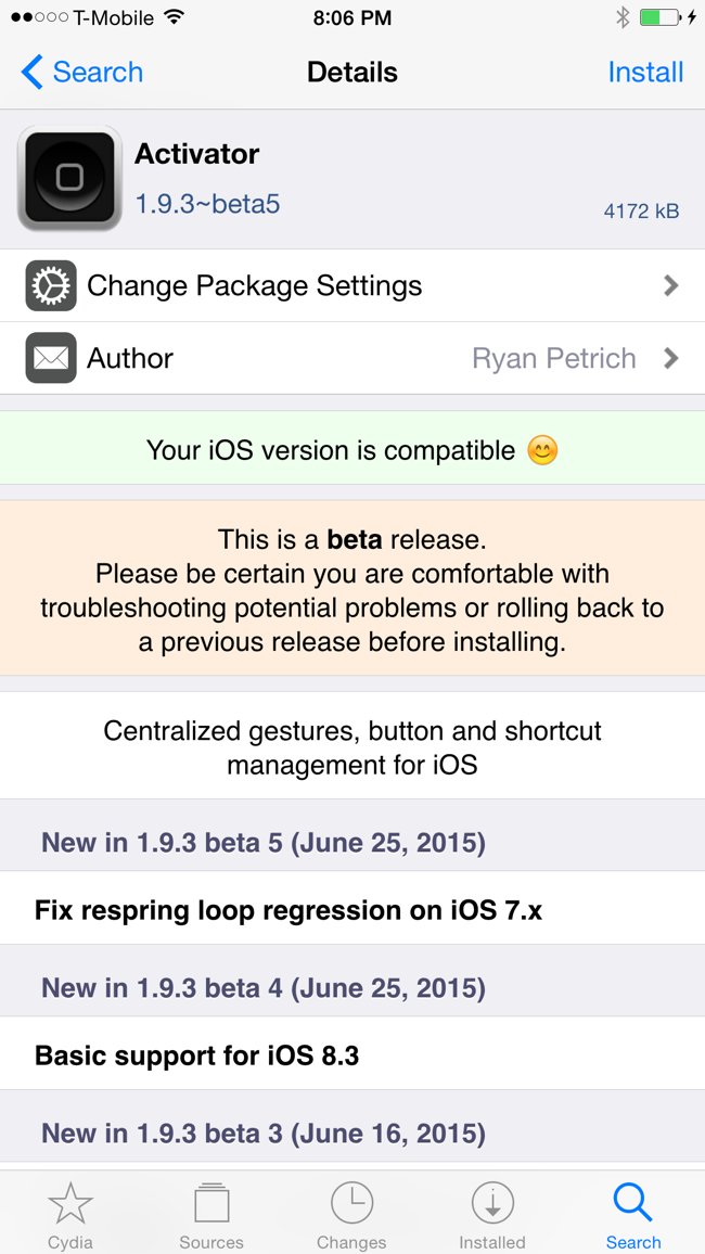 Activator iOS 8.3 jailbreak