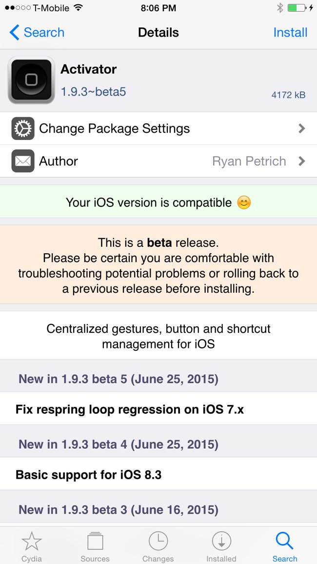 iOS 8.3 jailbreak aktivator