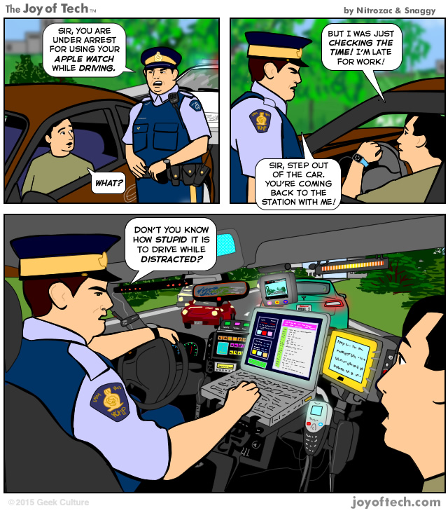 Apple Watch attention steering wheel comic