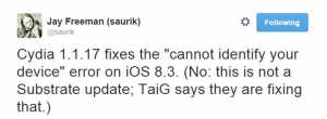 Cydia 1.1.7 compatibilitate iOS 8.3