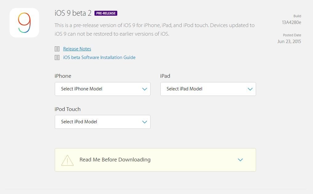 Installer iOS 9 beta 2 iPhone iPad