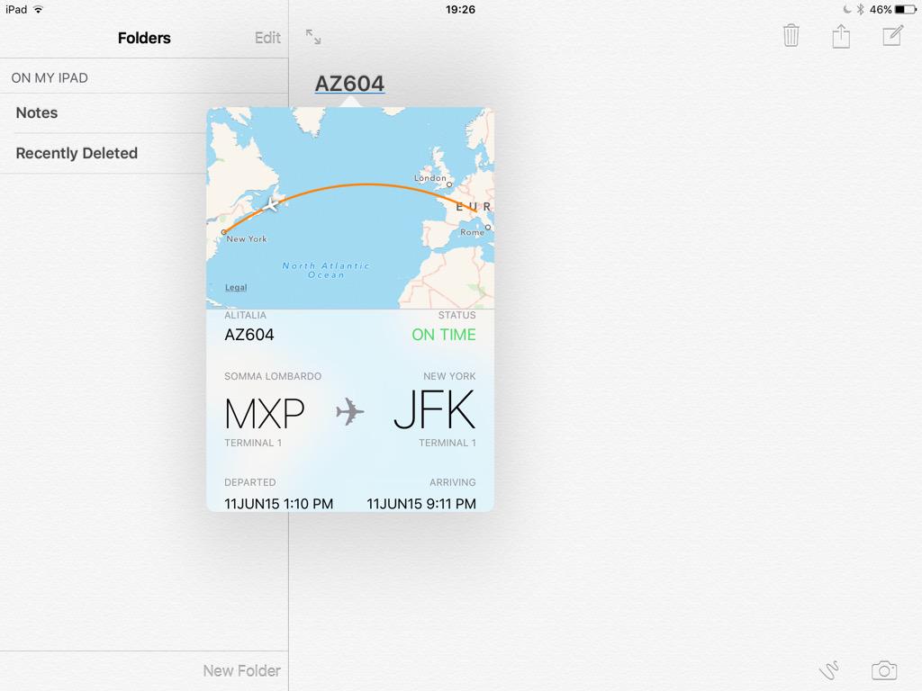 iOS 9 iPad flight information notes