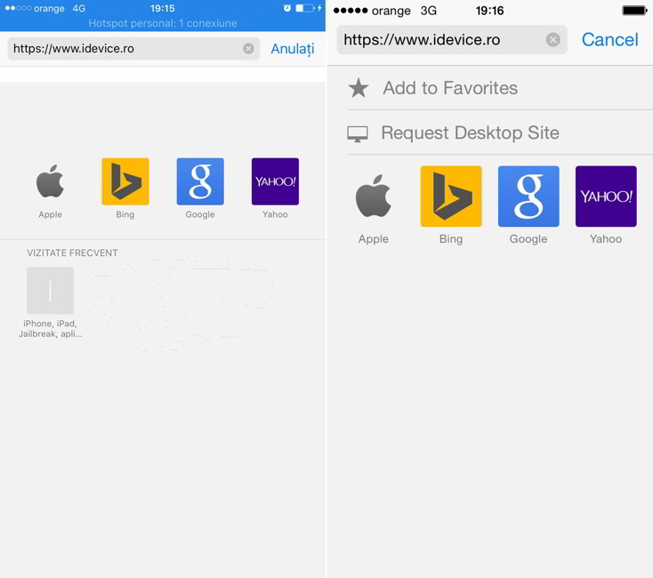 iOS 9 Safari vizualizare desktop