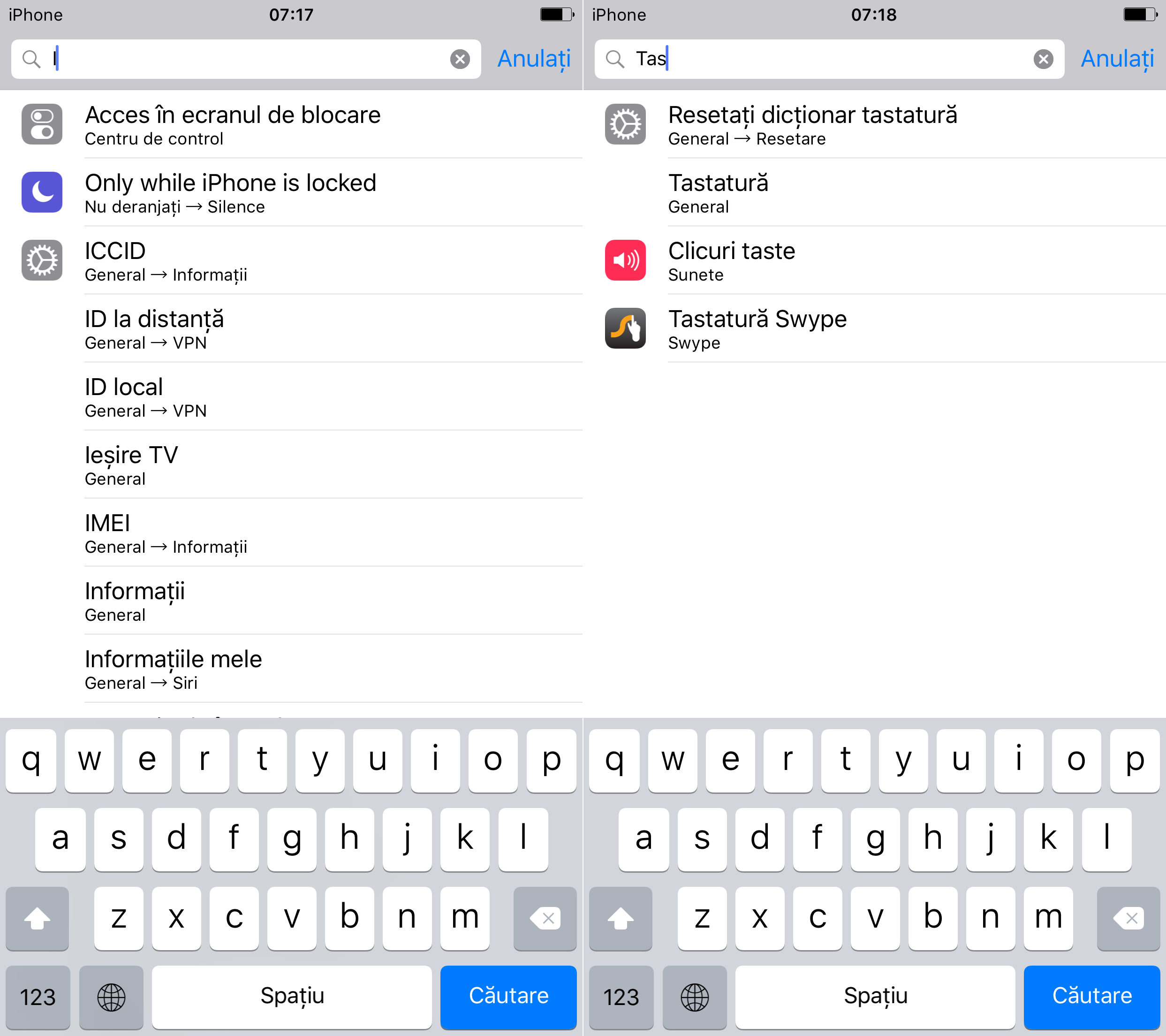 iOS 9 cautare aplicatie Settings, Configurari 1