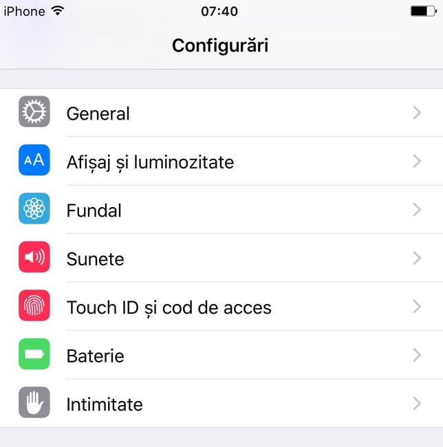 Menu baterii iOS 9