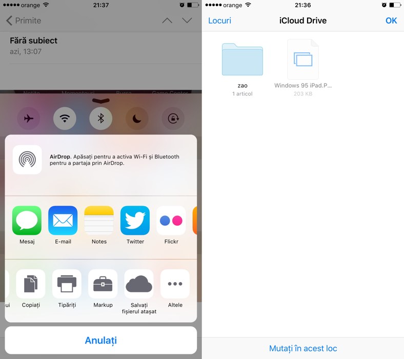 iOS 9 salvare atasament iCloud Drive