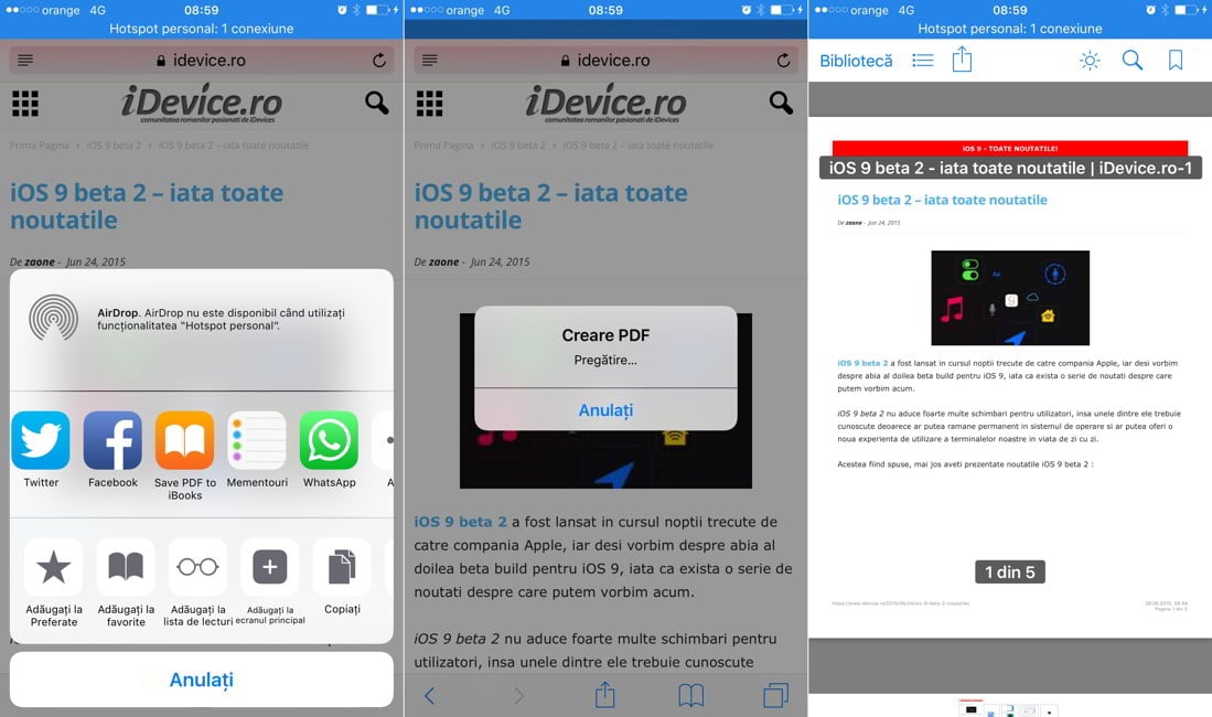 iOS 9:n PDF-tallennussivu