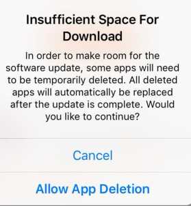 iOS 9 spatiu insuficient