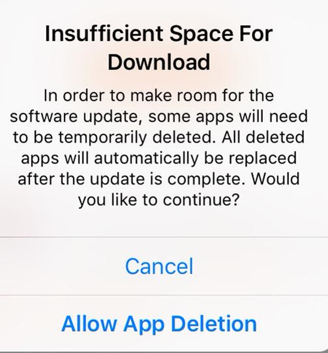 iOS 9 spatiu insuficient