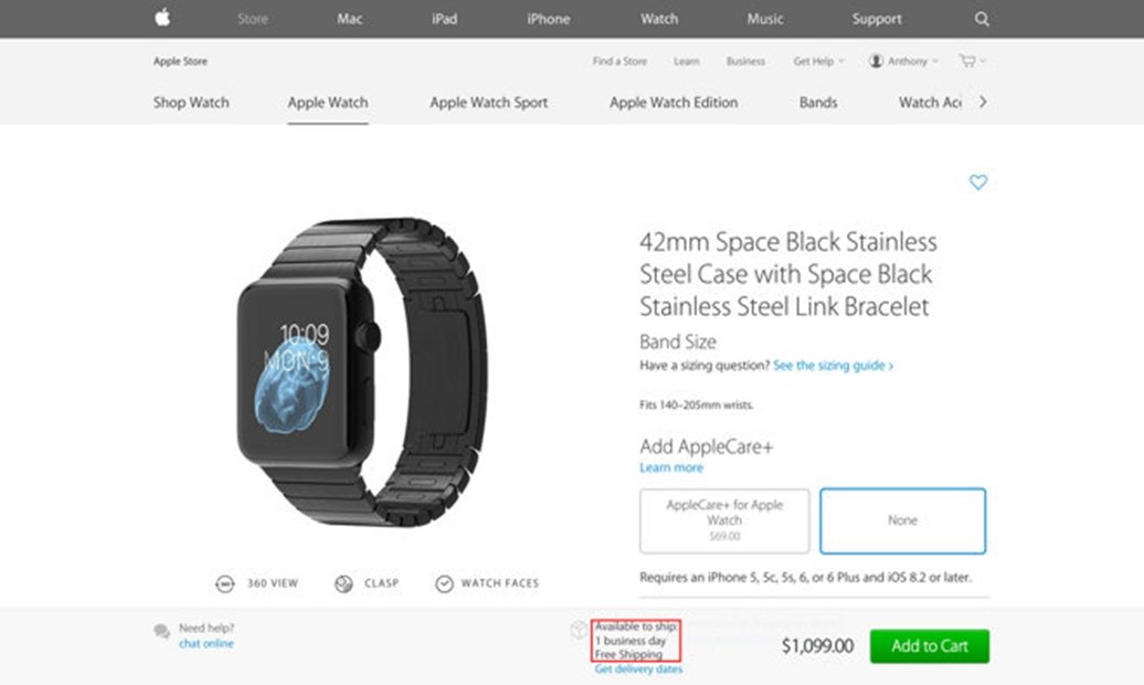 Apple Watch entrega en 1 día