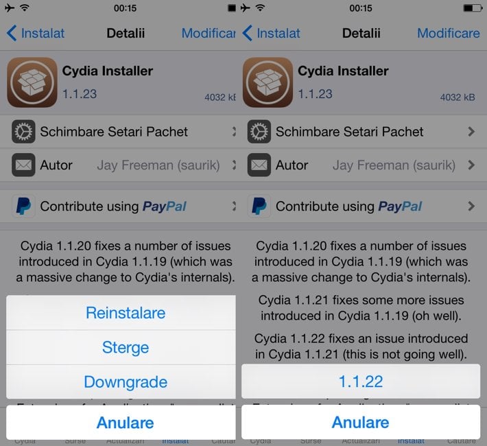 Cydia-tweak downgraden