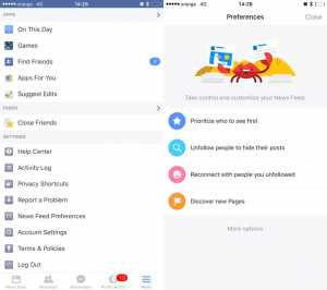 Preferenze del feed di notizie di Facebook