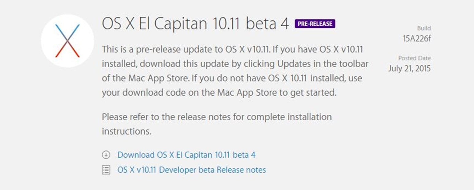 OS X El Capitan 10.11 bêta 4