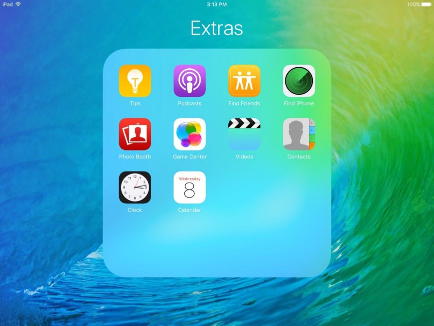 iOS 9 beta 3 applikationsmappe