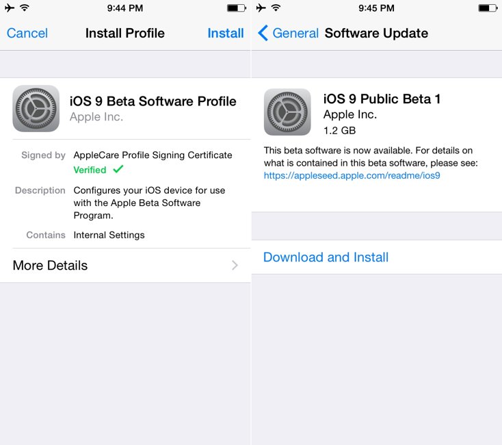 installer la version bêta publique d'iOS 9