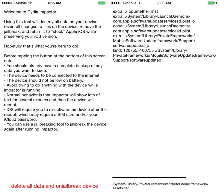 Cydia Impactor Jailbreak-Deinstallations-Tutorial