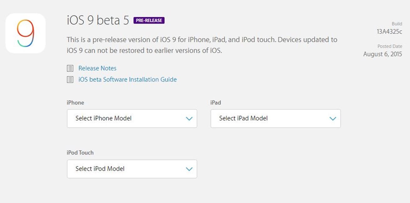 Installer iOS 9 beta 5