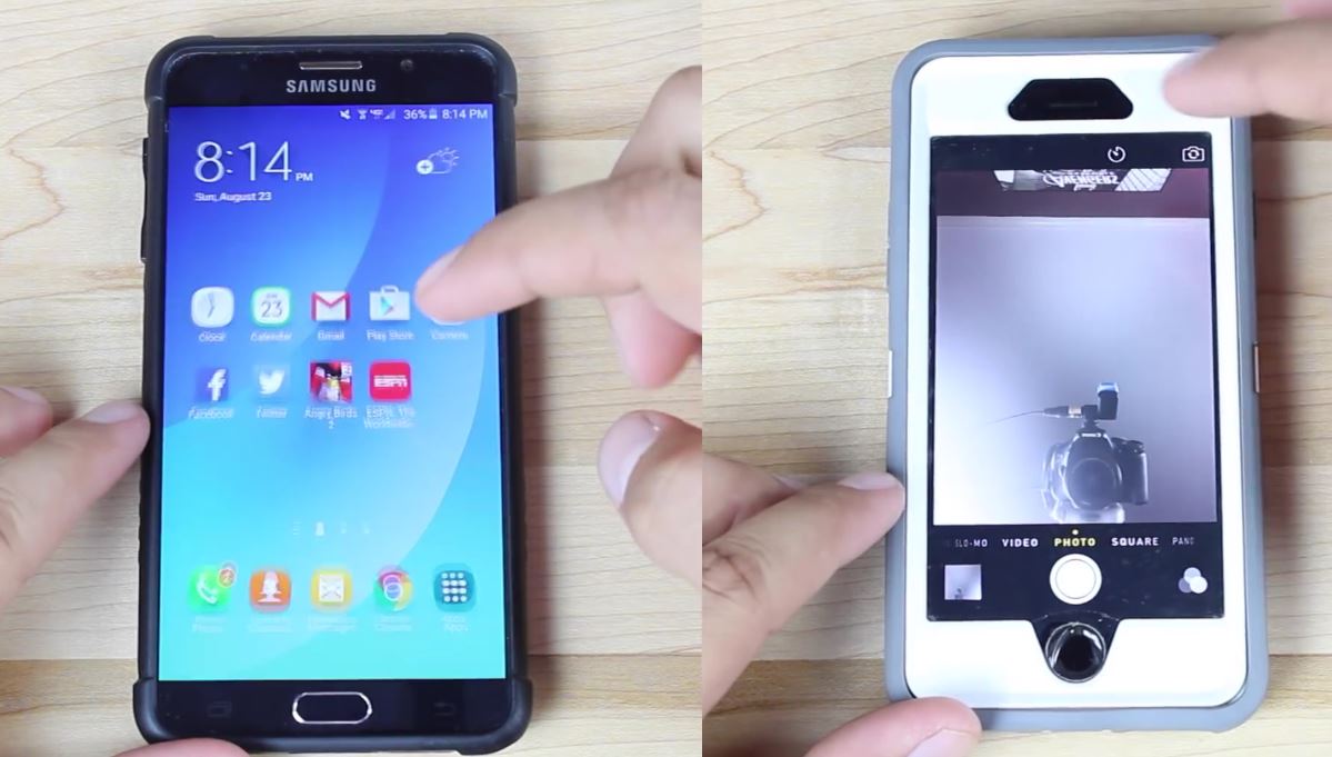 Samsung Galaxy Note 5 vs iPhone 6 -nopeustesti